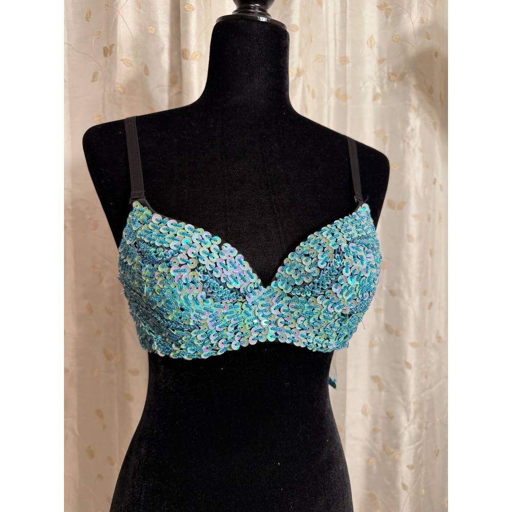 iHeartRaves Blue Iridescent Sequin Push Up Festival Bra Top DS452-A Large